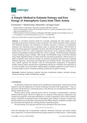 A Simple Method to Estimate Entropy and Free Energy of Atmospheric Gases from Their Action