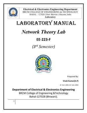 LABORATORY MANUAL Network Theory Lab EE-223-F (3Rd Semester)