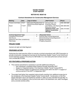 SOUND TRANSIT STAFF REPORT MOTION NO. M2007-69 Contract