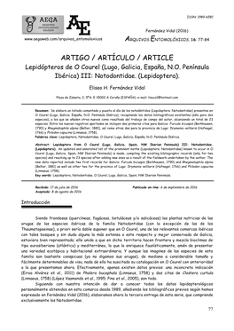 ARTIGO / ARTÍCULO / ARTICLE Lepidópteros De O Courel (Lugo, Galicia, España, N.O