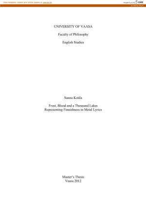 UNIVERSITY of VAASA Faculty of Philosophy English Studies Sanna