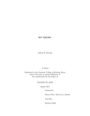 SET THEORY Andrea K. Dieterly a Thesis Submitted to the Graduate