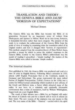The Geneva Bible and Jauss' "Horizon of Expectations"