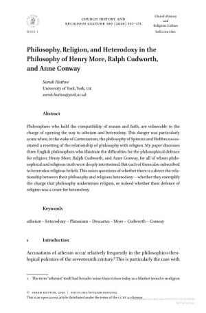 Philosophy, Religion, and Heterodoxy in the Philosophy of Henry More, Ralph Cudworth, and Anne Conway