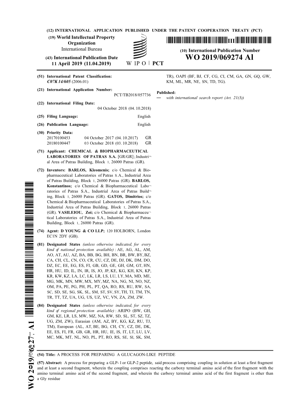 WO 2019/069274 Al 11 April 2019 (11.04.2019) W 1P O PCT