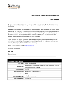 The Rufford Small Grants Foundation Final Report