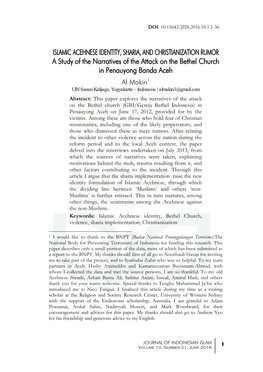 Islamic Acehnese Identity, Sharia, and Christianization