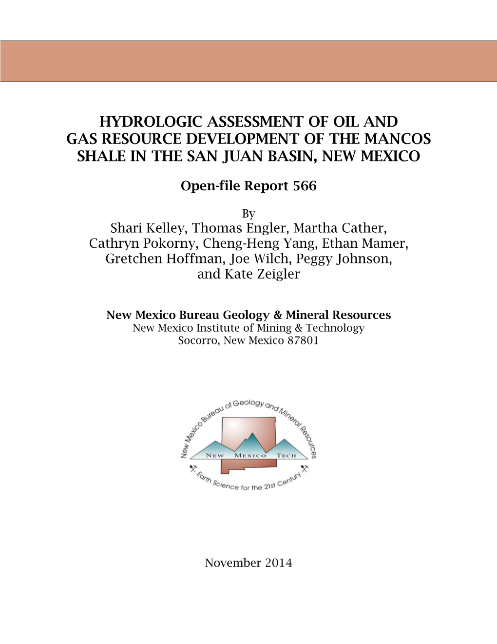 Hydrologic Assessment of Oil and Gas Resource Development of the Mancos Shale in the San Juan Basin, New Mexico