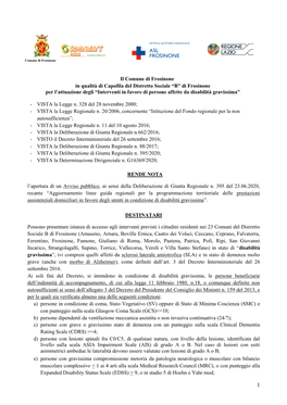 Il Comune Di Frosinone in Qualità Di Capofila Del Distretto Sociale “B” Di Frosinone Per L'attuazione Degli “Interventi