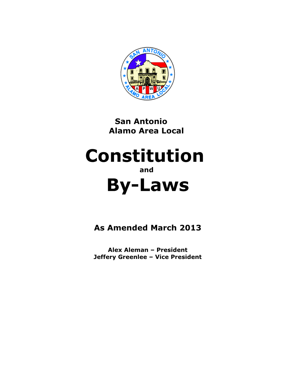 San Antonio Alamo Area Local Constitution And By-Laws