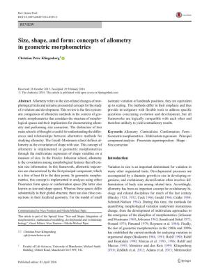 Size, Shape, and Form: Concepts of Allometry in Geometric Morphometrics
