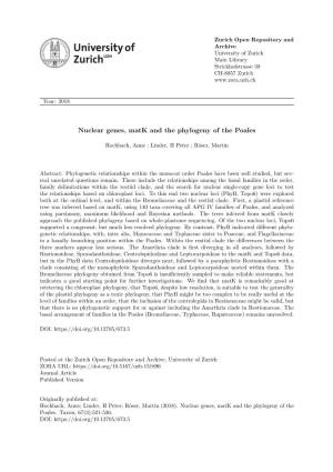 Nuclear Genes, Matk and the Phylogeny of the Poales