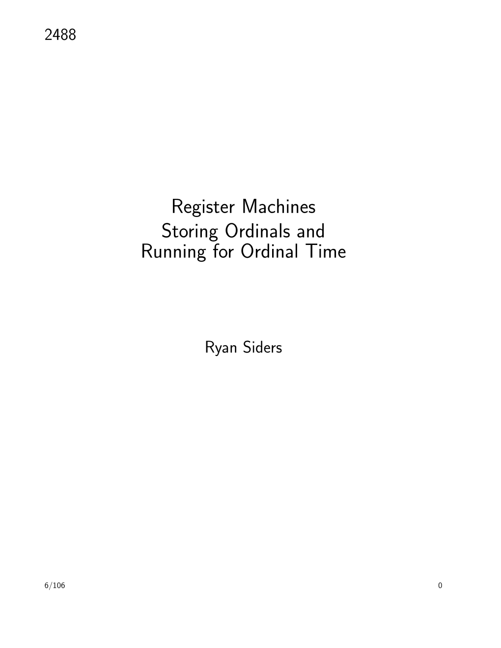 Register Machines Storing Ordinals and Running for Ordinal Time