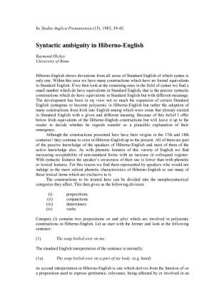 Syntactic Ambiguity in Hiberno-English