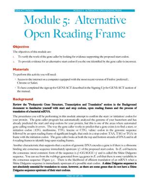 MODULE 5: ALTERNATIVE OPEN READING FRAME Module 5: Alternative Open Reading Frame