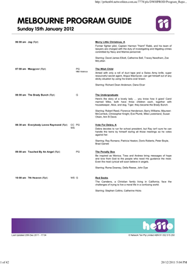 MELBOURNE PROGRAM GUIDE Sunday 15Th January 2012