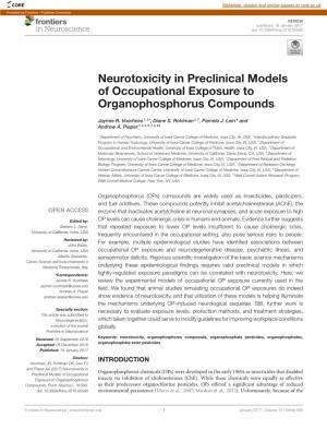 Neurotoxicity in Preclinical Models of Occupational Exposure to Organophosphorus Compounds