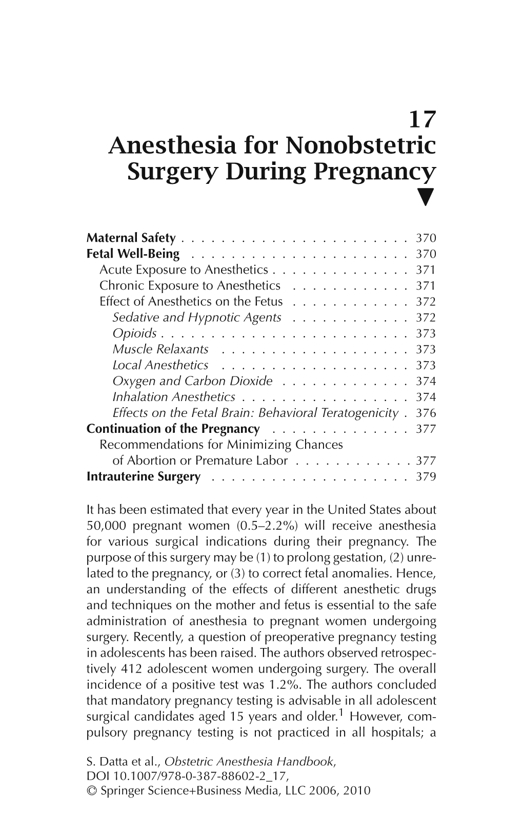 17 Anesthesia for Nonobstetric Surgery During Pregnancy 