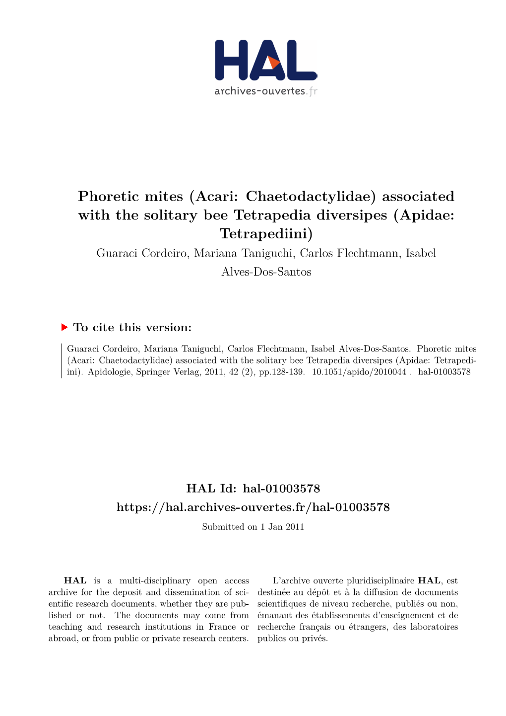 Phoretic Mites (Acari: Chaetodactylidae) Associated With