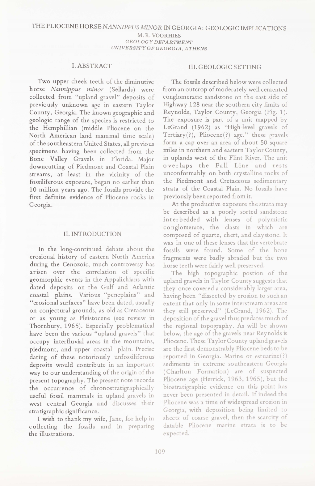 The Pliocene Horsenannippus Minor in Georgia: Geologic Implications M