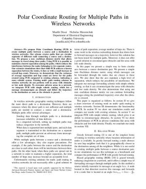 Polar Coordinate Routing for Multiple Paths in Wireless Networks