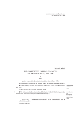 The Constitution (Scheduled Castes) Order (Amendment) Bill, 2009