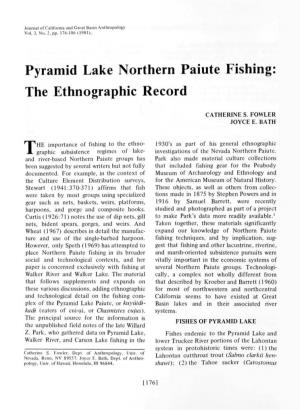 Pyramid Lake Northern Paiute Fishing: the Ethnographic Record