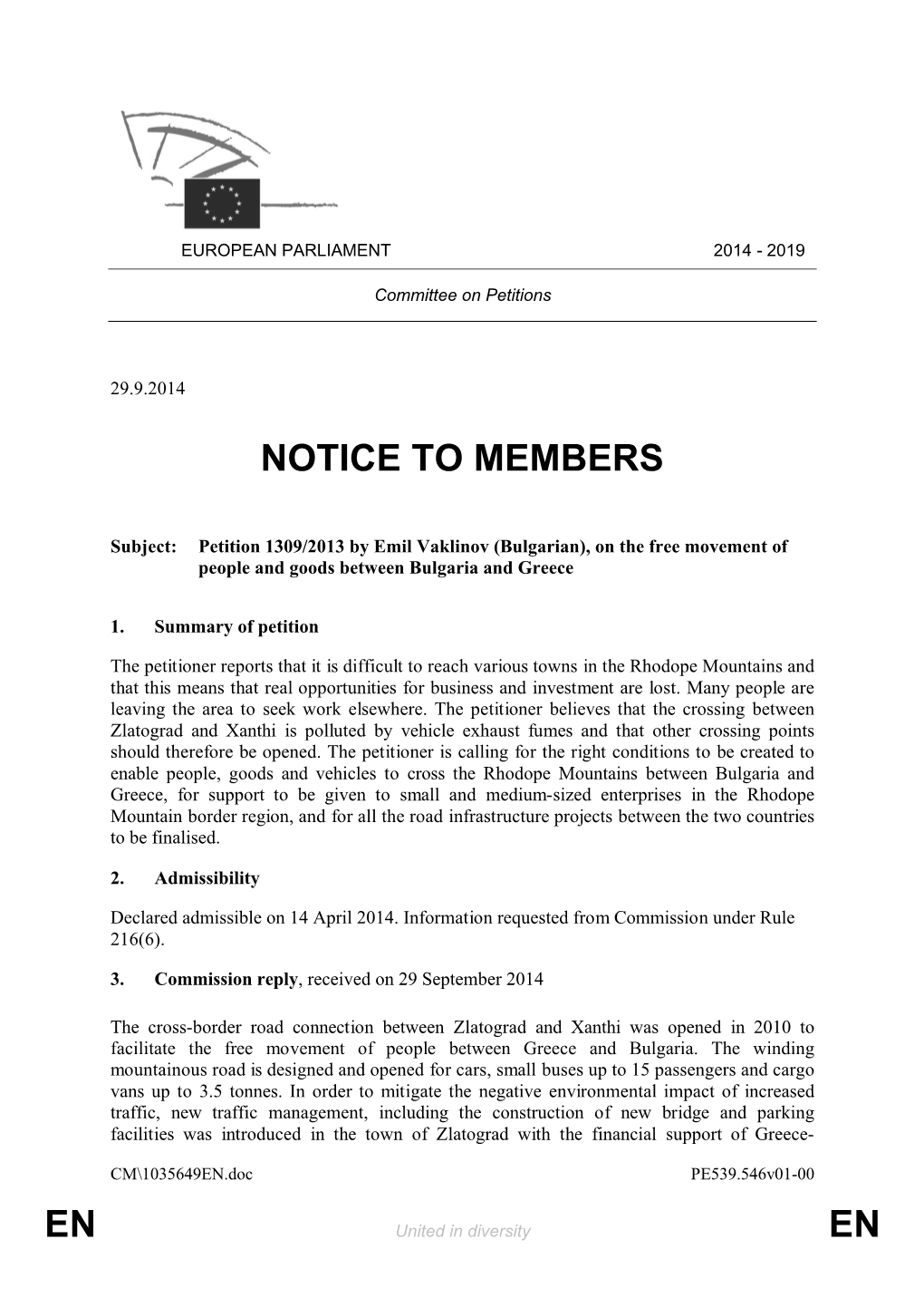 En En Notice to Members