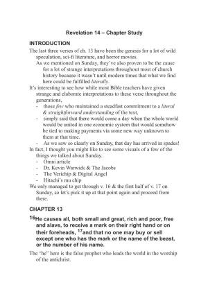 Revelation 14 – Chapter Study INTRODUCTION the Last Three