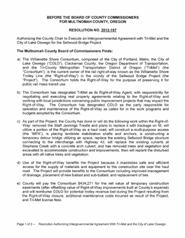 Authorizing the County Chair to Execute an Intergovernmental Agreement with Tri-Met and the City of Lake Oswego for the Sellwood Bridge Project