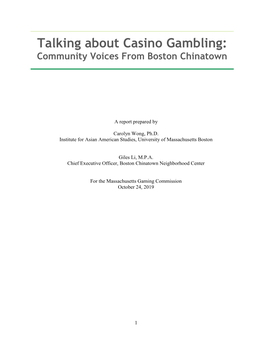 Talking About Casino Gambling: Community Voices from Boston Chinatown