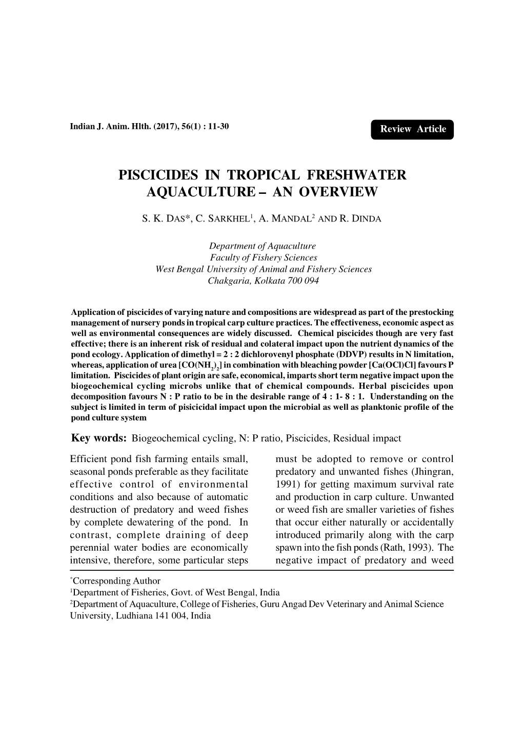 Piscicides in Tropical Freshwater Aquaculture – an Overview