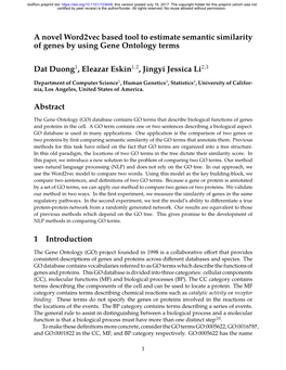 A Novel Word2vec Based Tool to Estimate Semantic Similarity of Genes by Using Gene Ontology Terms