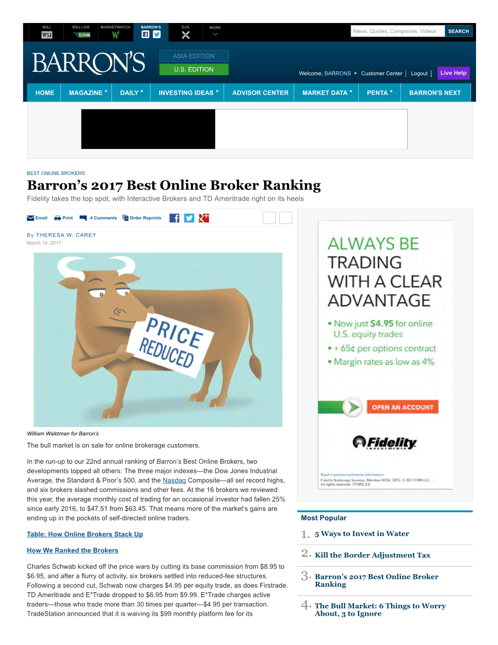 Barron's 2017 Best Online Broker Ranking 1. 2. 3. 4
