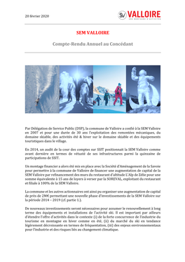 SEM VALLOIRE Compte-Rendu Annuel Au Concédant