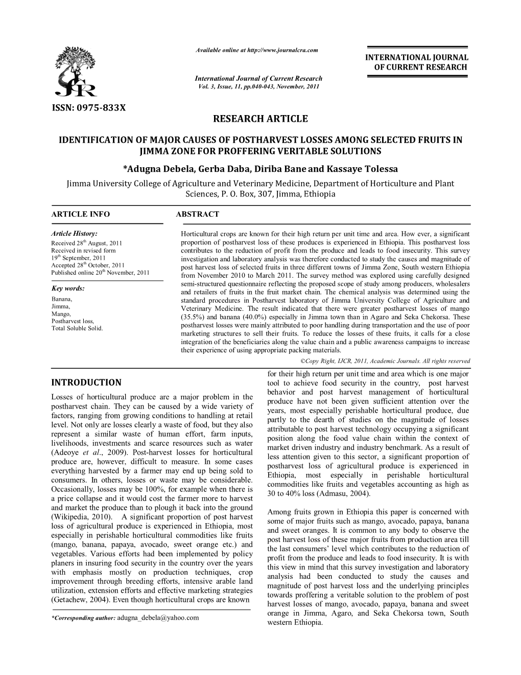 Identification of Major Causes of Post-Harvest Losses Among