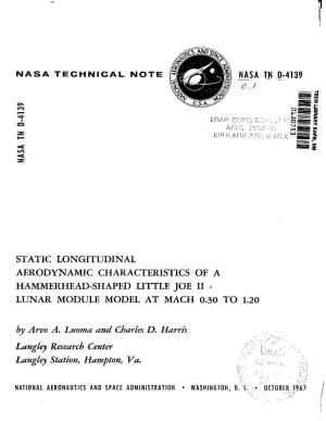 Static Longitudinal Aerodynamic Characteristics of a Hammerhead-Shaped Little Joe II