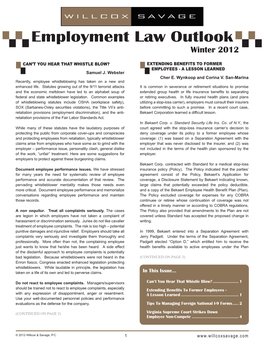 Employment Law Outlook Winter 2012