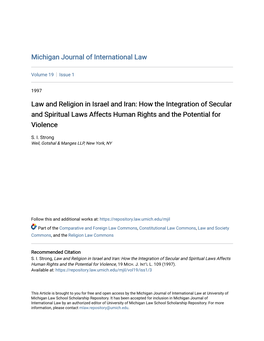 Law and Religion in Israel and Iran: How the Integration of Secular and Spiritual Laws Affects Human Rights and the Potential for Violence
