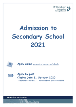 Admission to Secondary School 2021