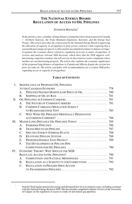 Regulation of Access to Oil Pipelines 777