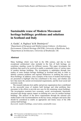 Sustainable Reuse of Modern Movement Heritage Buildings: Problems and Solutions in Scotland and Italy