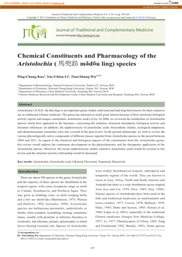 Chemical Constituents and Pharmacology of the Aristolochia ( 馬兜鈴 Mădōu Ling) Species