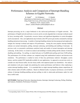 Performance Analysis and Comparison of Interrupt-Handling Schemes in Gigabit Networks