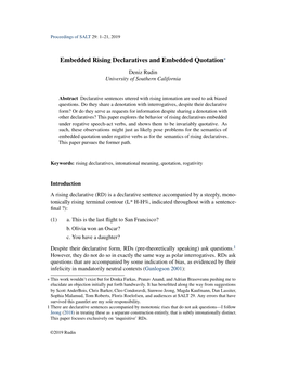 Embedded Rising Declaratives and Embedded Quotation*