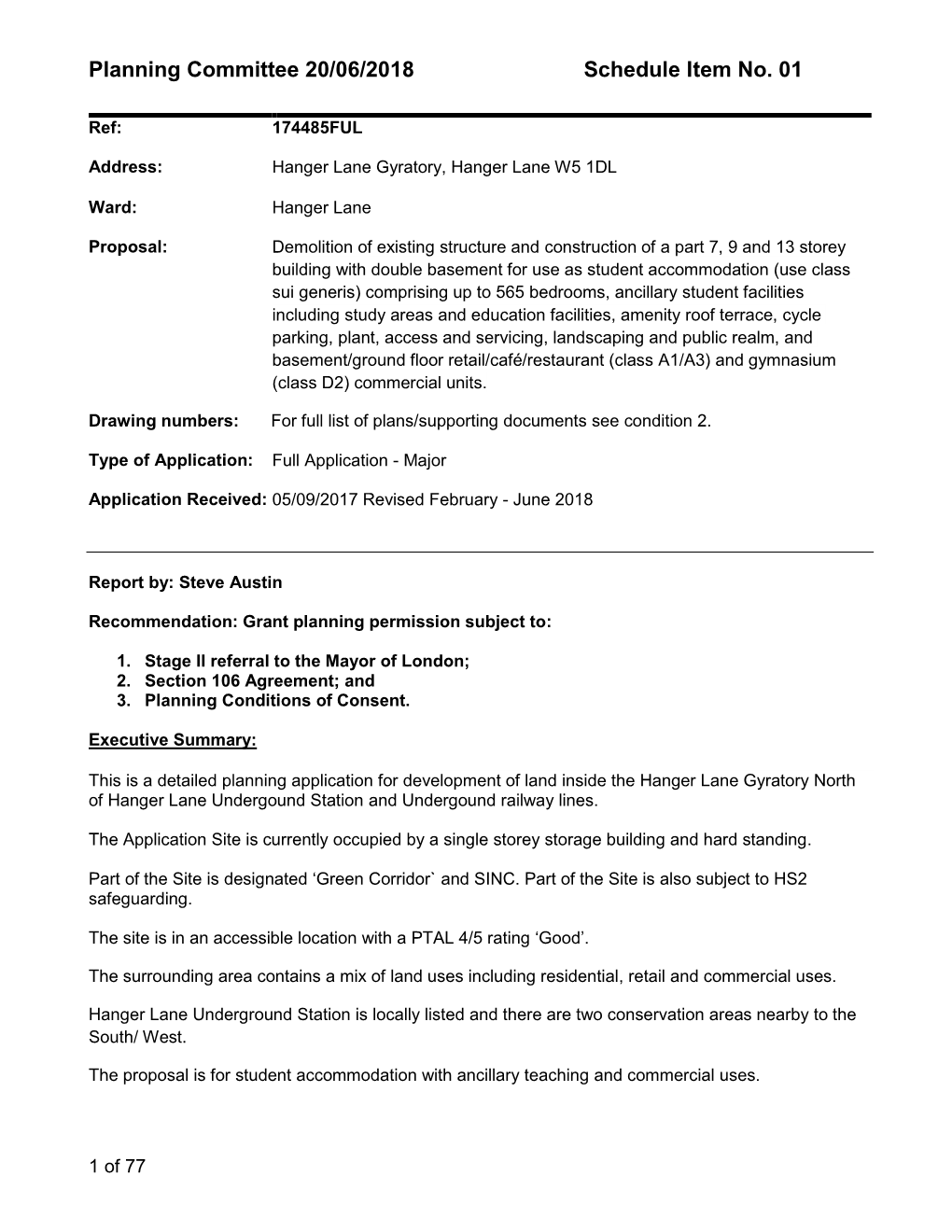 Planning Committee 20/06/2018 Schedule Item No. 01