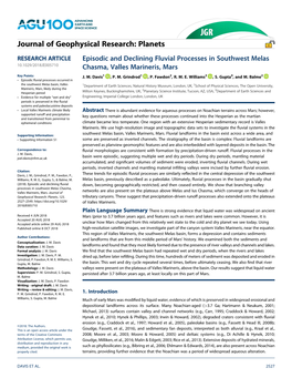 Episodic and Declining Fluvial Processes in Southwest Melas Chasma, Valles Marineris, Mars