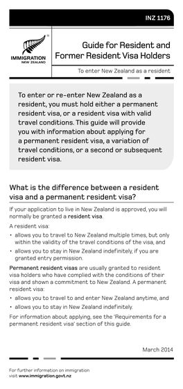 Guide for Resident and Former Resident Visa Holders (INZ 1176)