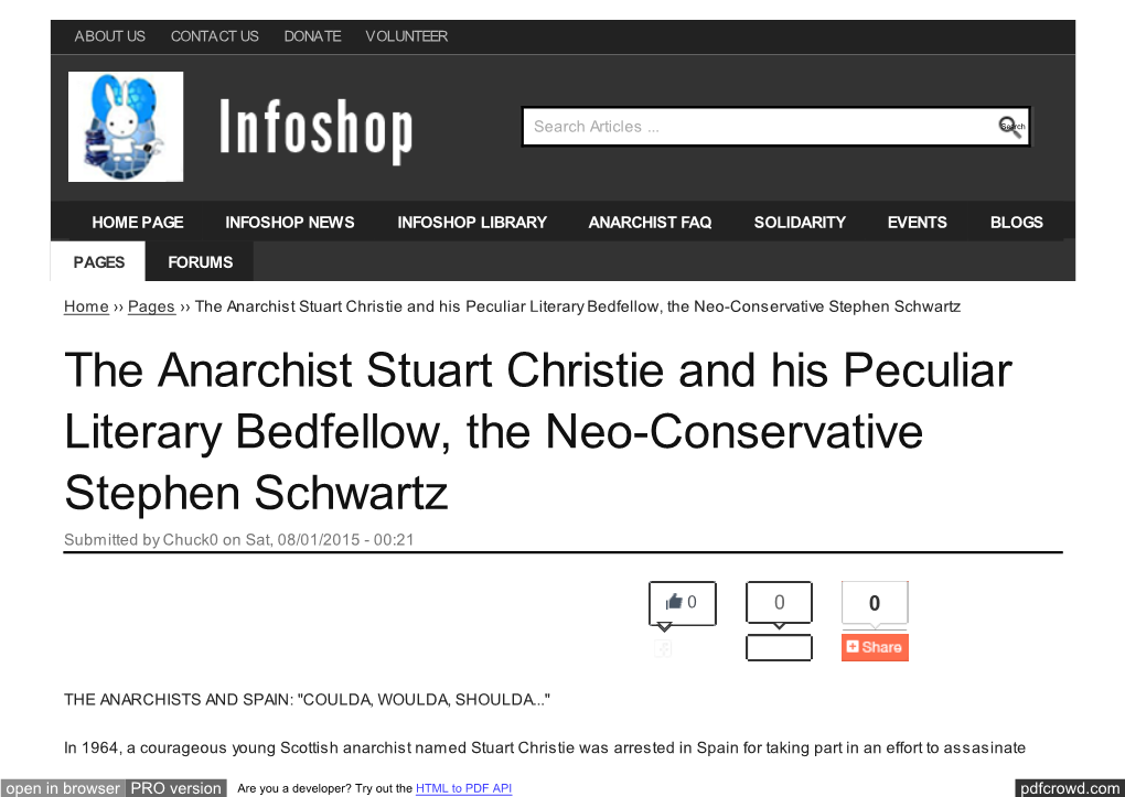 The Anarchist Stuart Christie and His Peculiar Literary