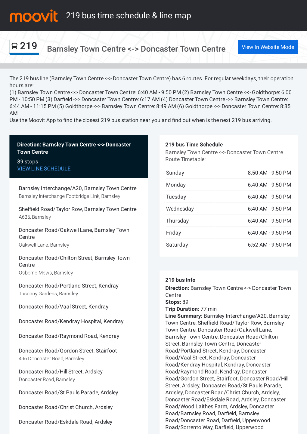 219 Bus Time Schedule & Line Route